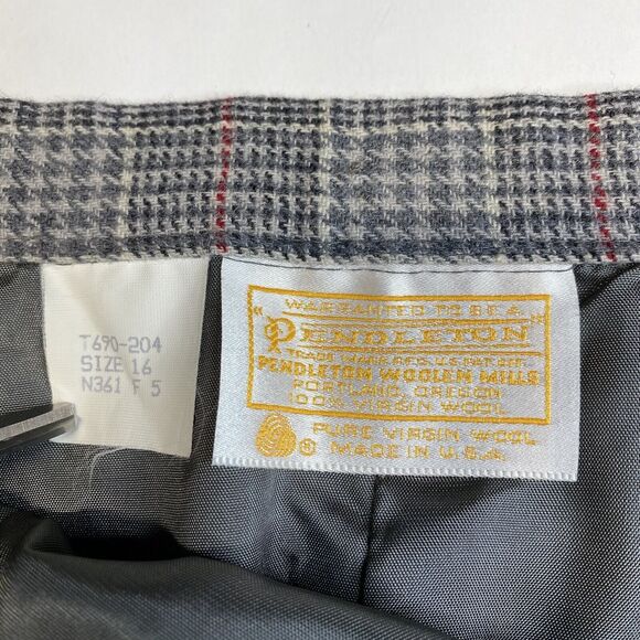 Vintage Pendleton Wool Midi Skirt 16 Gray Glen Plaid Houndstooth See Measurement - Picture 5 of 9